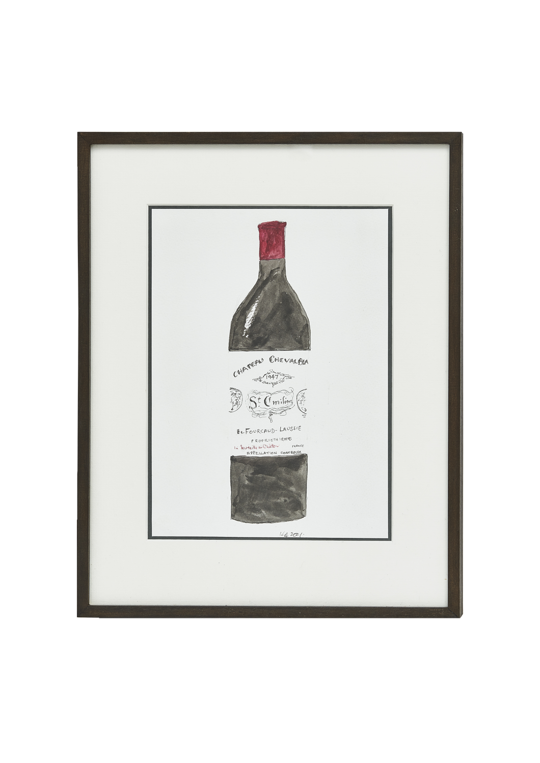 Original Wine Bottle Watercolor By Hamish Alexander - Chateau Chevalbla
