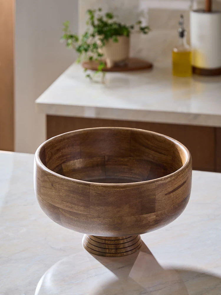 Natural Mango Wood Large Footed Fruit Bowl
