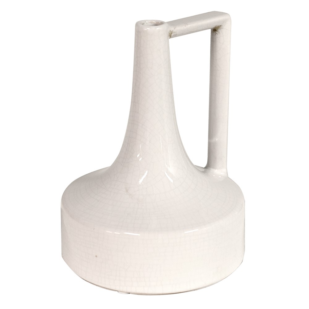 Small White Crackle Effect Jug Vase with Handle