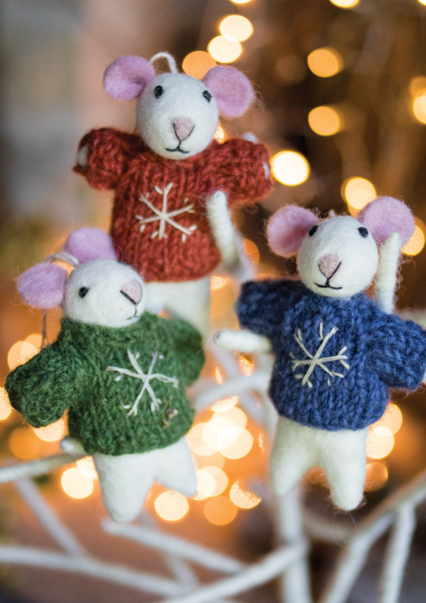 Felt Mouse with Hand Knit Snowflake Jumper