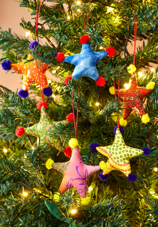 Recycled Sari Decoration Star Pompoms