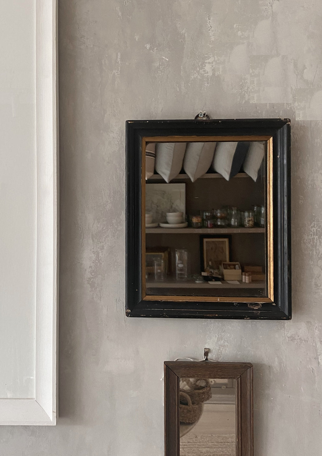 Vintage Mirror - Dark Wood Frame with Gold Trim